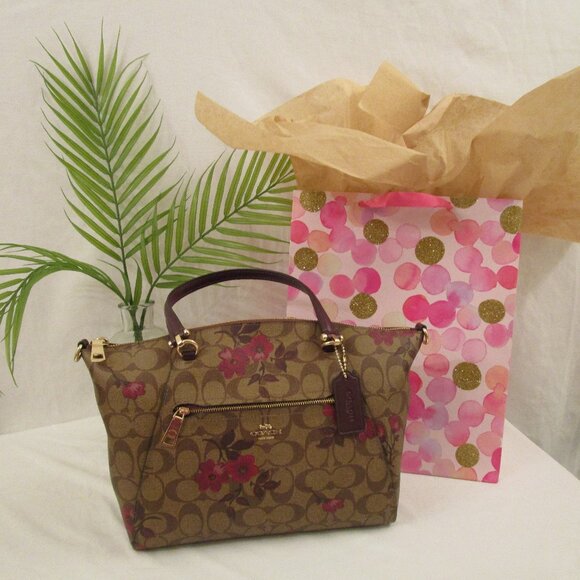 Coach Prairie Satchel & Accord. Wallet Victorian Floral Khaki Berry - Picture 2 of 12